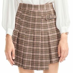 Maje Pink and Black Checkered Mini Skirt